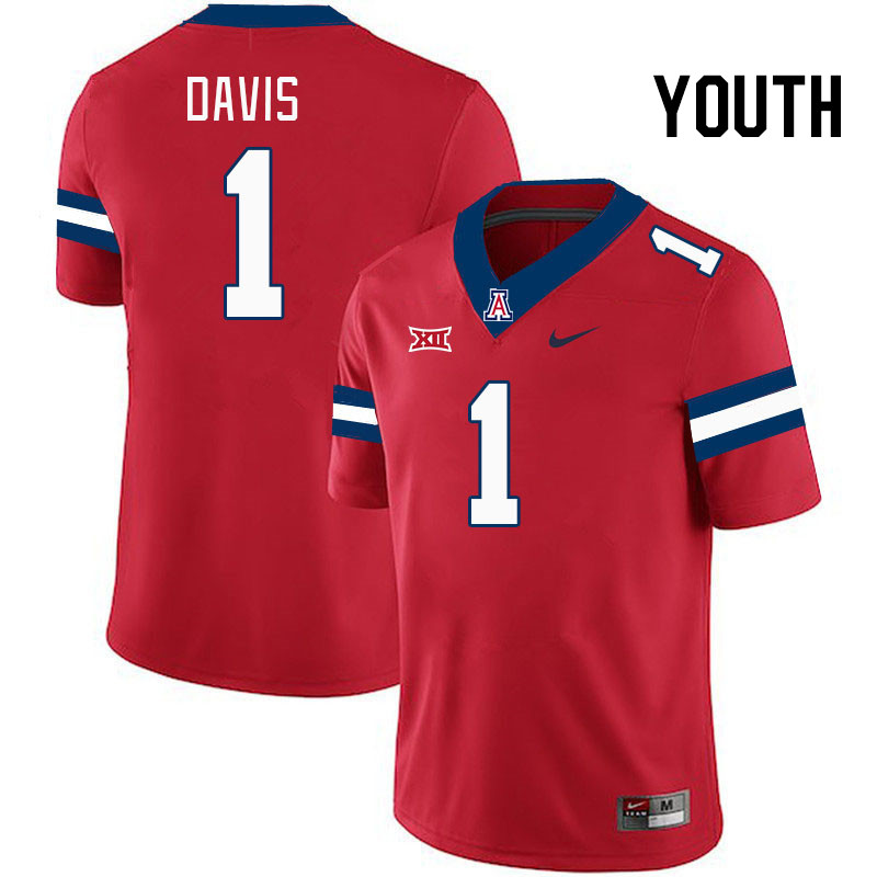 Youth #1 Tacario Davis Arizona Wildcats Big 12 Conference College Football Jerseys Stitched-Red